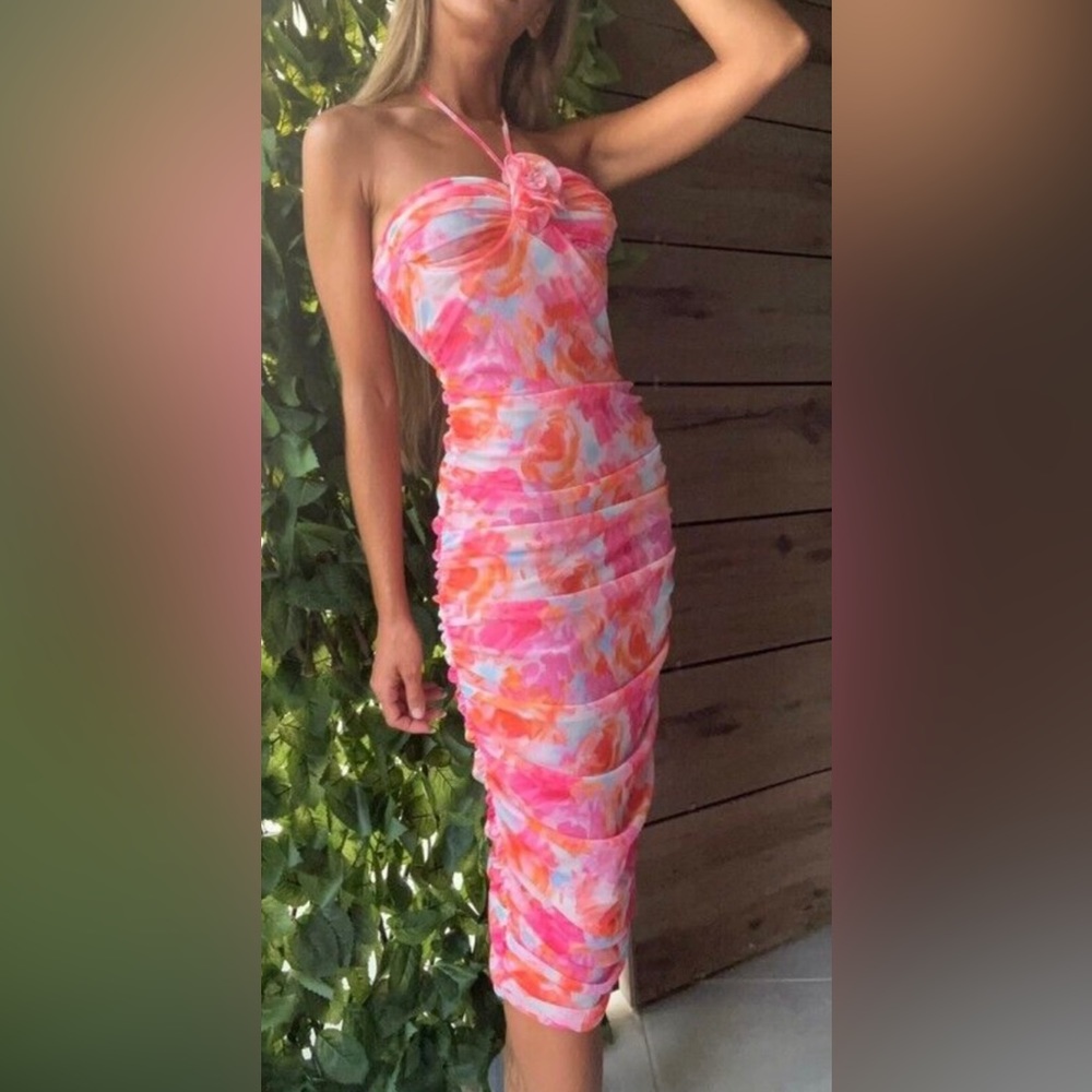 ZARA Ruched Floral Dress
